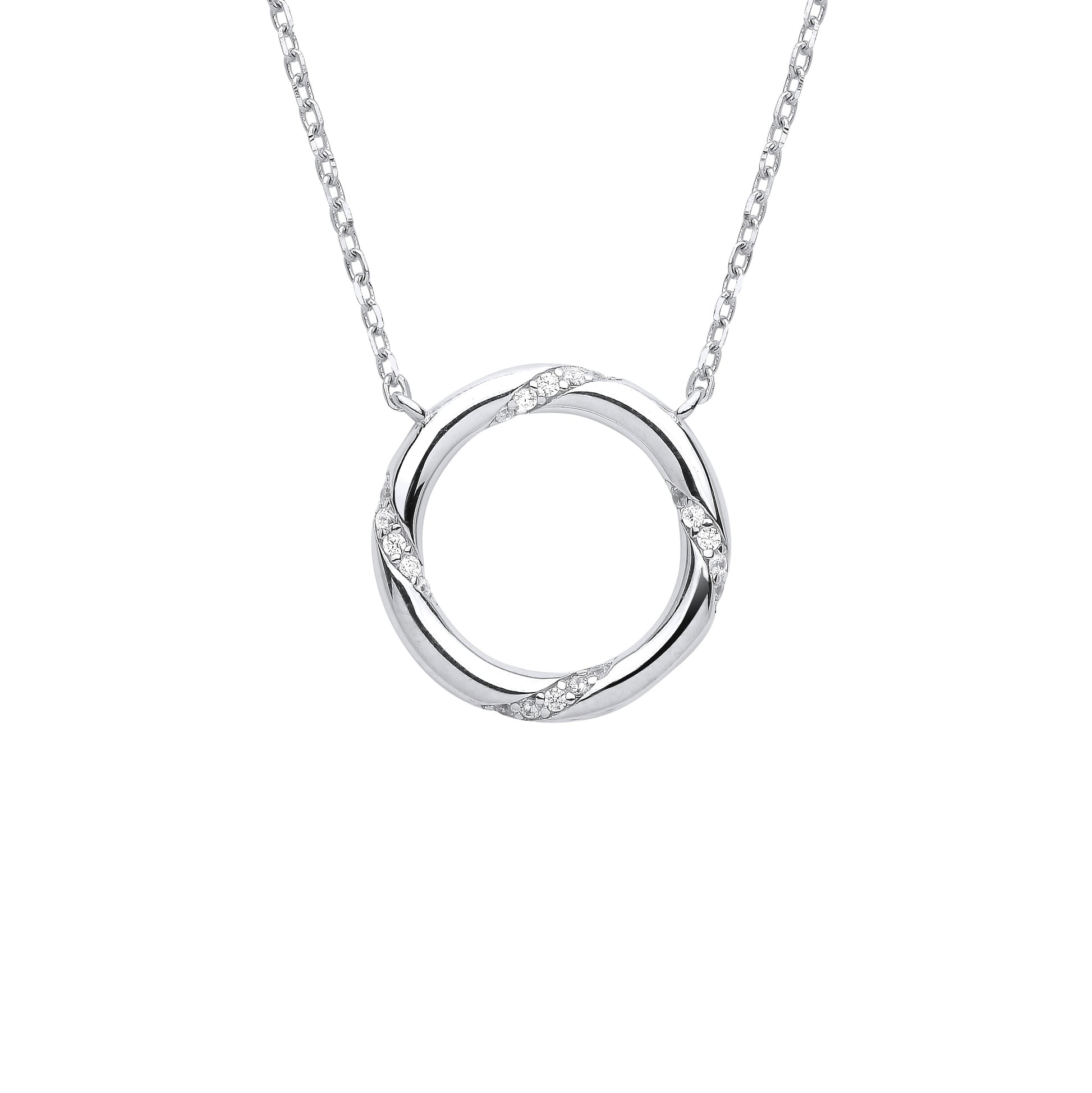 Silver  CZ Twisting Meander Circle Lavalier Necklace 18 + 2 inch - GVK374