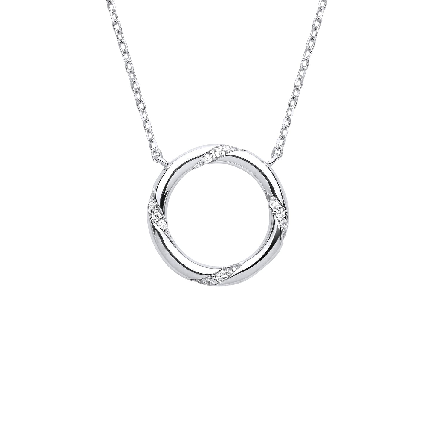 Silver  CZ Twisting Meander Circle Lavalier Necklace 18 + 2 inch - GVK374