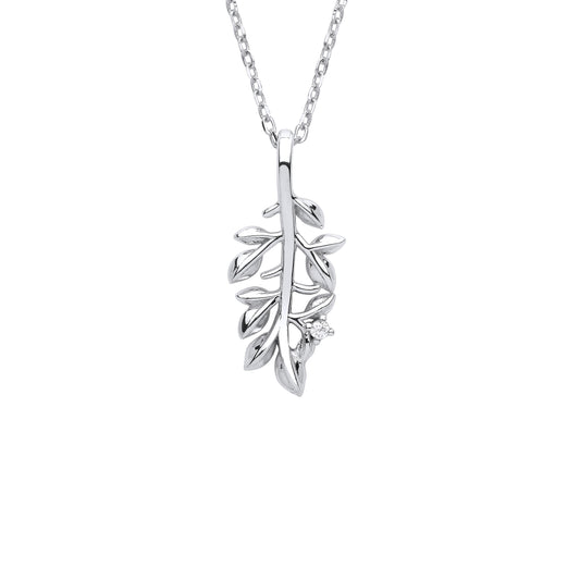 Silver  Olive Leaf Branch Pendant Necklace - GVK375