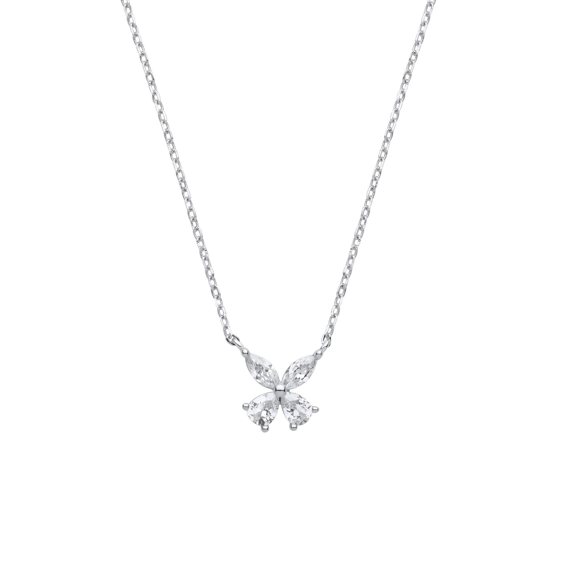 Silver  Pear Marquise CZ Butterfly Flower Lavalier Necklace 19.5" - GVK376