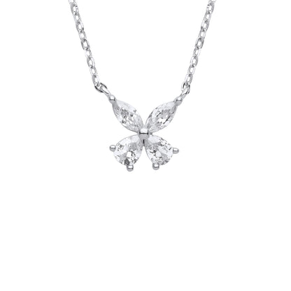 Silver  Butterfly Flower Cluster Lavalier Necklace - GVK376