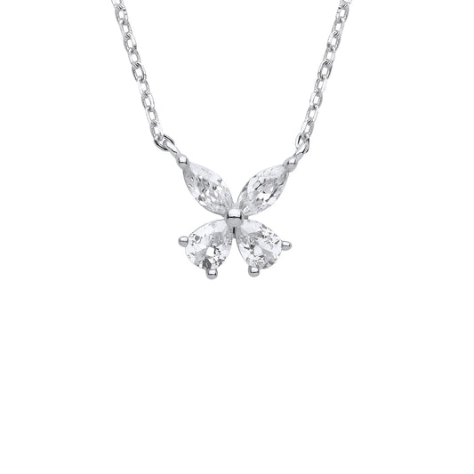 Silver  Butterfly Flower Cluster Lavalier Necklace - GVK376