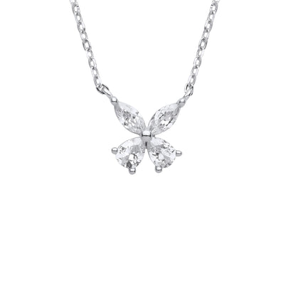 Silver  Pear Marquise CZ Butterfly Flower Lavalier Necklace 19.5" - GVK376