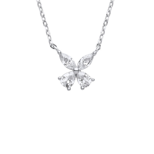 Silver  Pear Marquise CZ Butterfly Flower Lavalier Necklace 19.5" - GVK376