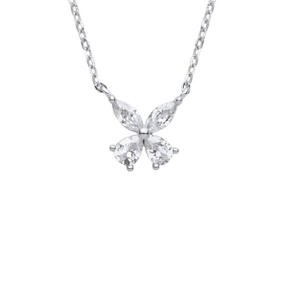 Silver  Pear Marquise CZ Butterfly Flower Lavalier Necklace 19.5" - GVK376