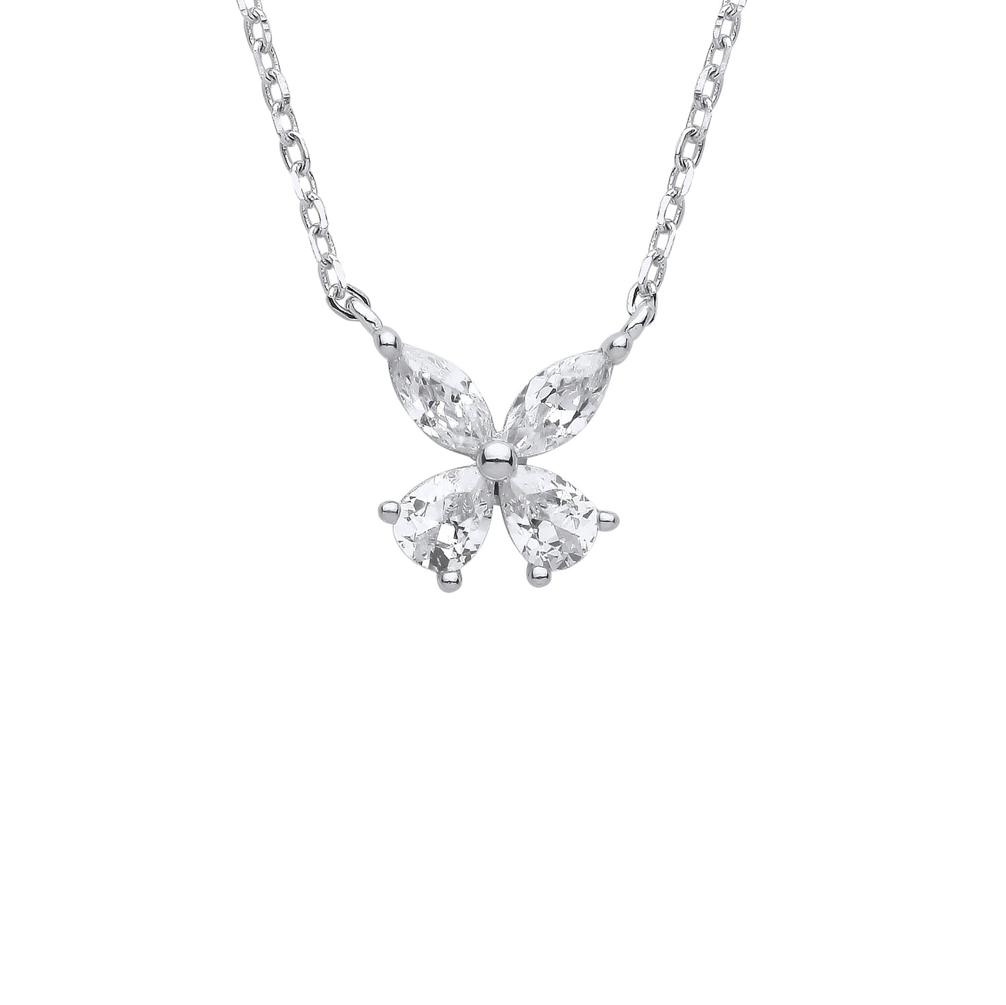 Silver  Pear Marquise CZ Butterfly Flower Lavalier Necklace 19.5" - GVK376