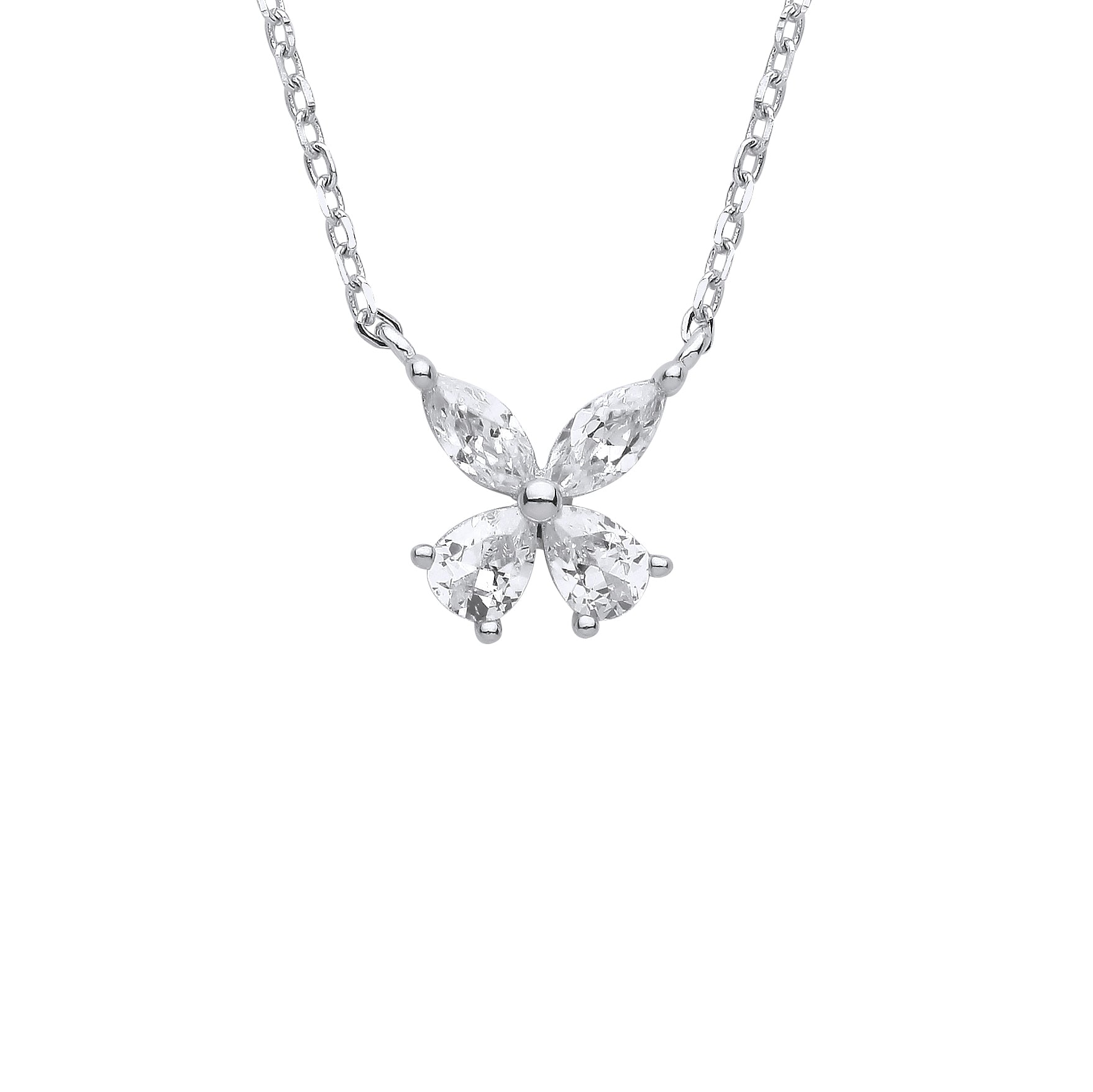 Silver  Pear Marquise CZ Butterfly Flower Lavalier Necklace 19.5" - GVK376