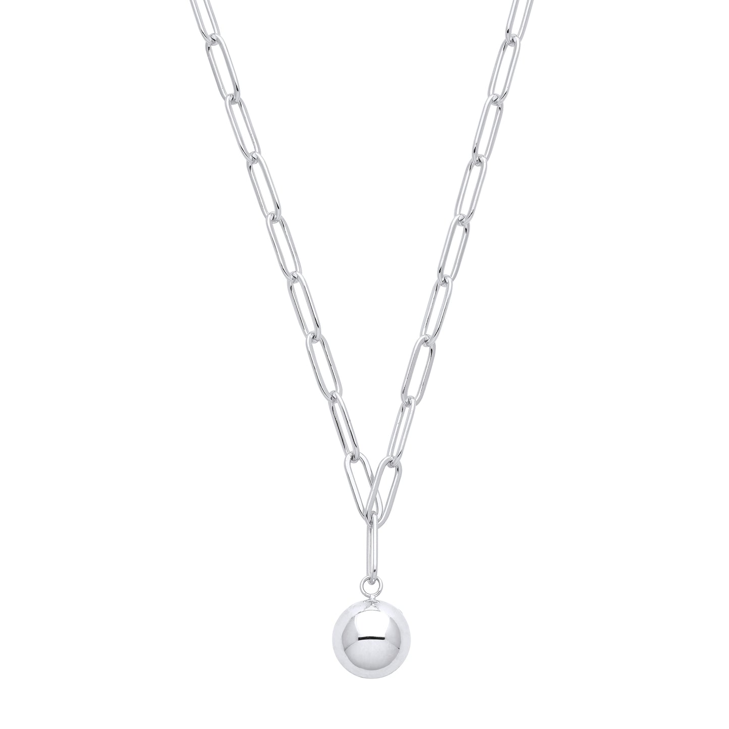 Silver  Flat Paperclip Round Ball Pendant Necklace - GVK378