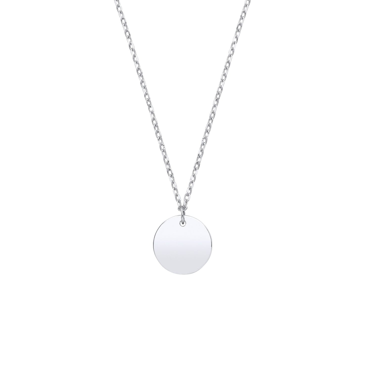 925 Sterling Silver  Round Disc Pendant Necklace 10mm 18 + 2 inch - GVK379