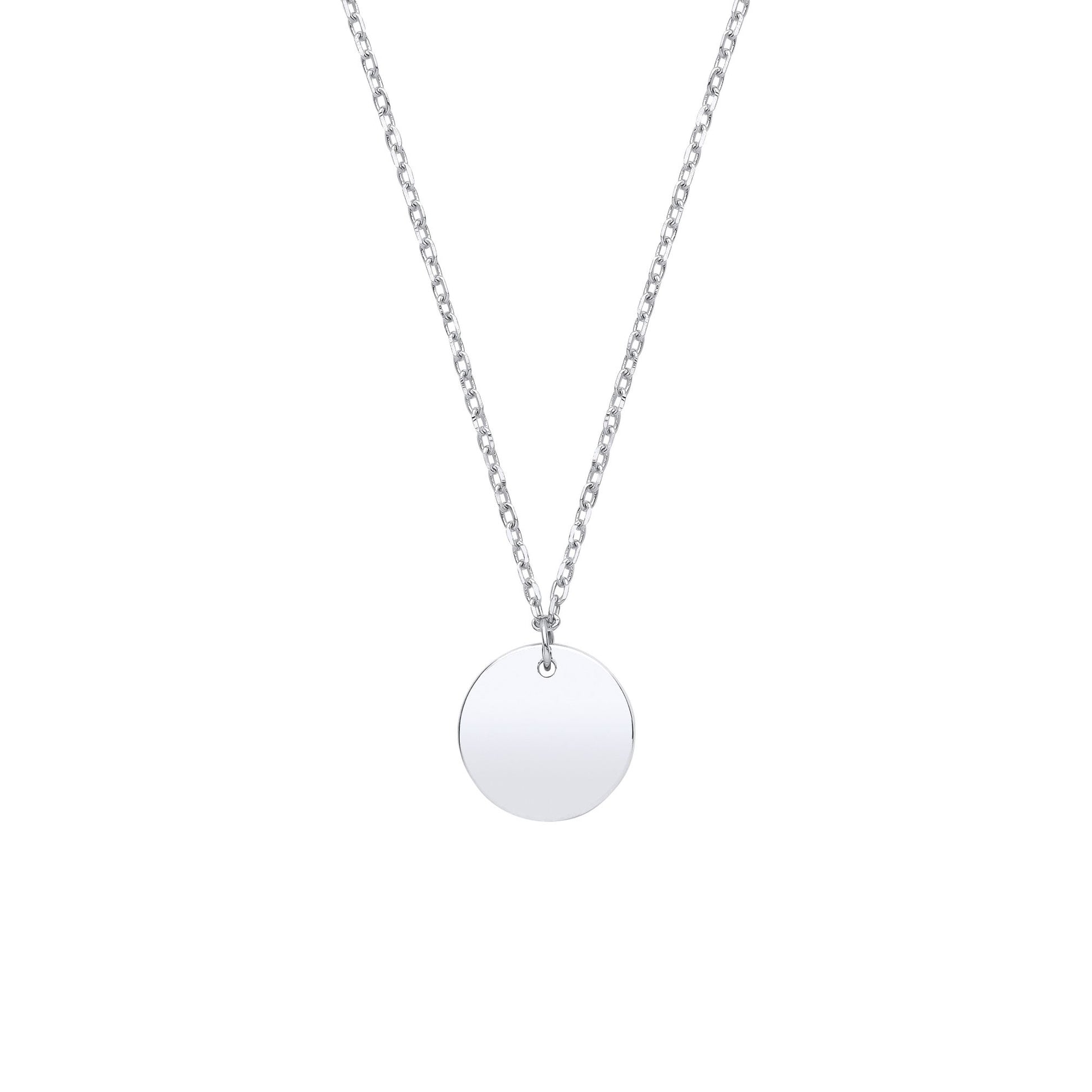 925 Sterling Silver  Round Disc Pendant Necklace 10mm 18 + 2 inch - GVK379