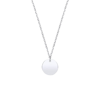 925 Sterling Silver  Round Disc Pendant Necklace 10mm 18 + 2 inch - GVK379