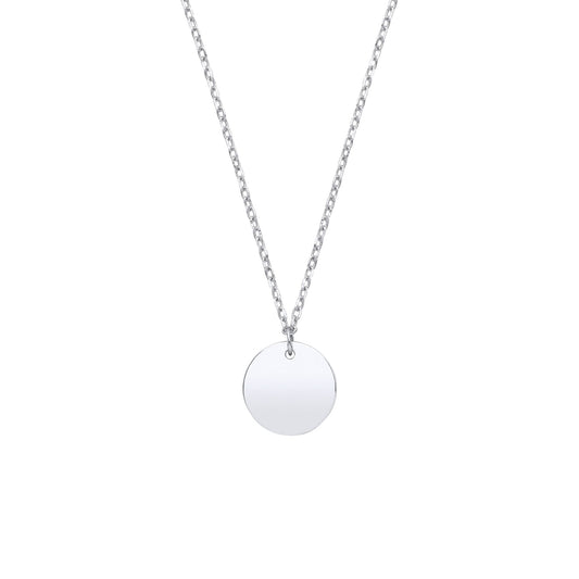 925 Sterling Silver  Round Disc Pendant Necklace 10mm 18 + 2 inch - GVK379