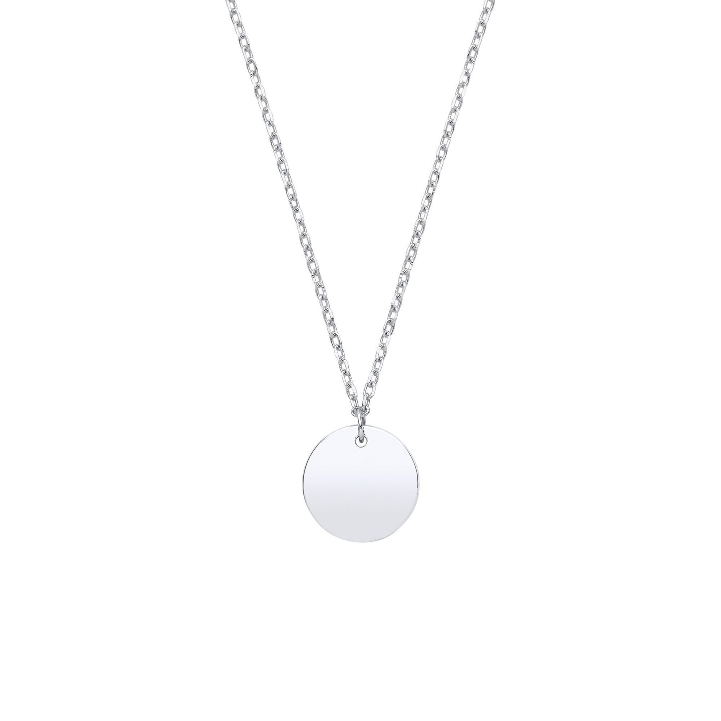 925 Sterling Silver  Round Disc Pendant Necklace 10mm 18 + 2 inch - GVK379