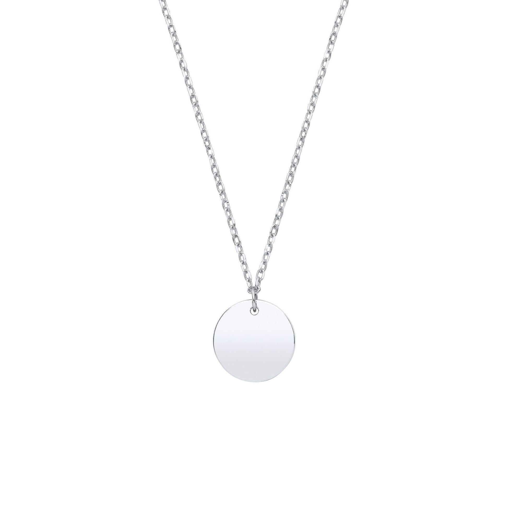 925 Sterling Silver  Round Disc Pendant Necklace 10mm 18 + 2 inch - GVK379