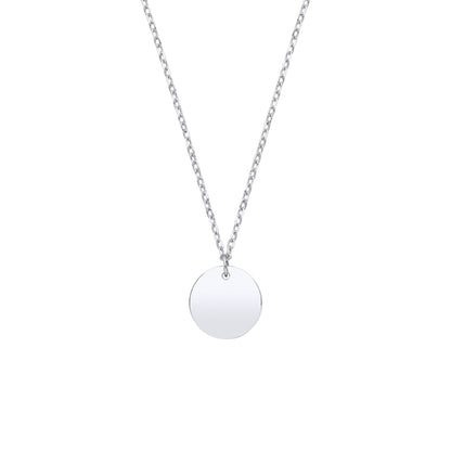 925 Sterling Silver  Round Disc Pendant Necklace 10mm 18 + 2 inch - GVK379