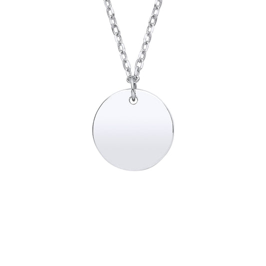 Silver  Round Disc Pendant Necklace 10mm - GVK379