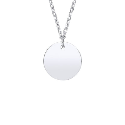 925 Sterling Silver  Round Disc Pendant Necklace 10mm 18 + 2 inch - GVK379