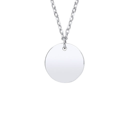 925 Sterling Silver  Round Disc Pendant Necklace 10mm 18 + 2 inch - GVK379