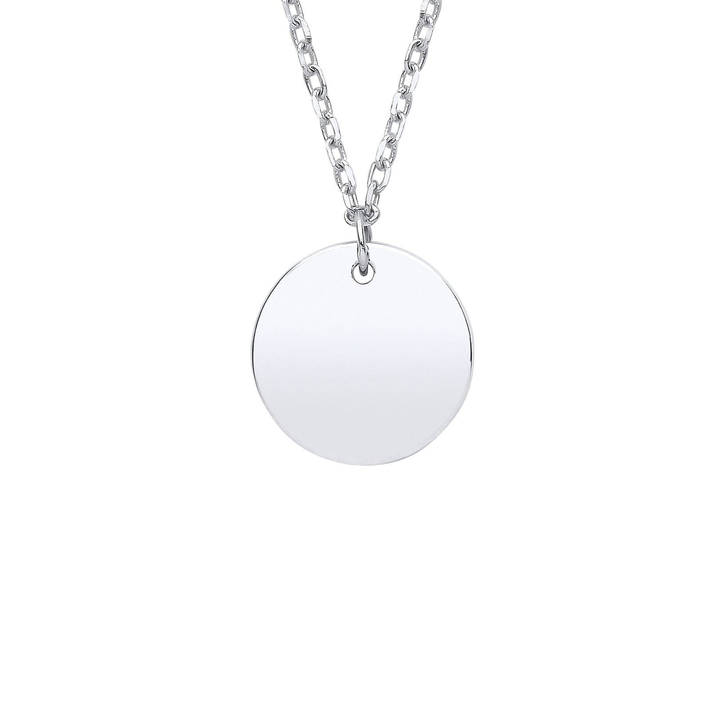 925 Sterling Silver  Round Disc Pendant Necklace 10mm 18 + 2 inch - GVK379