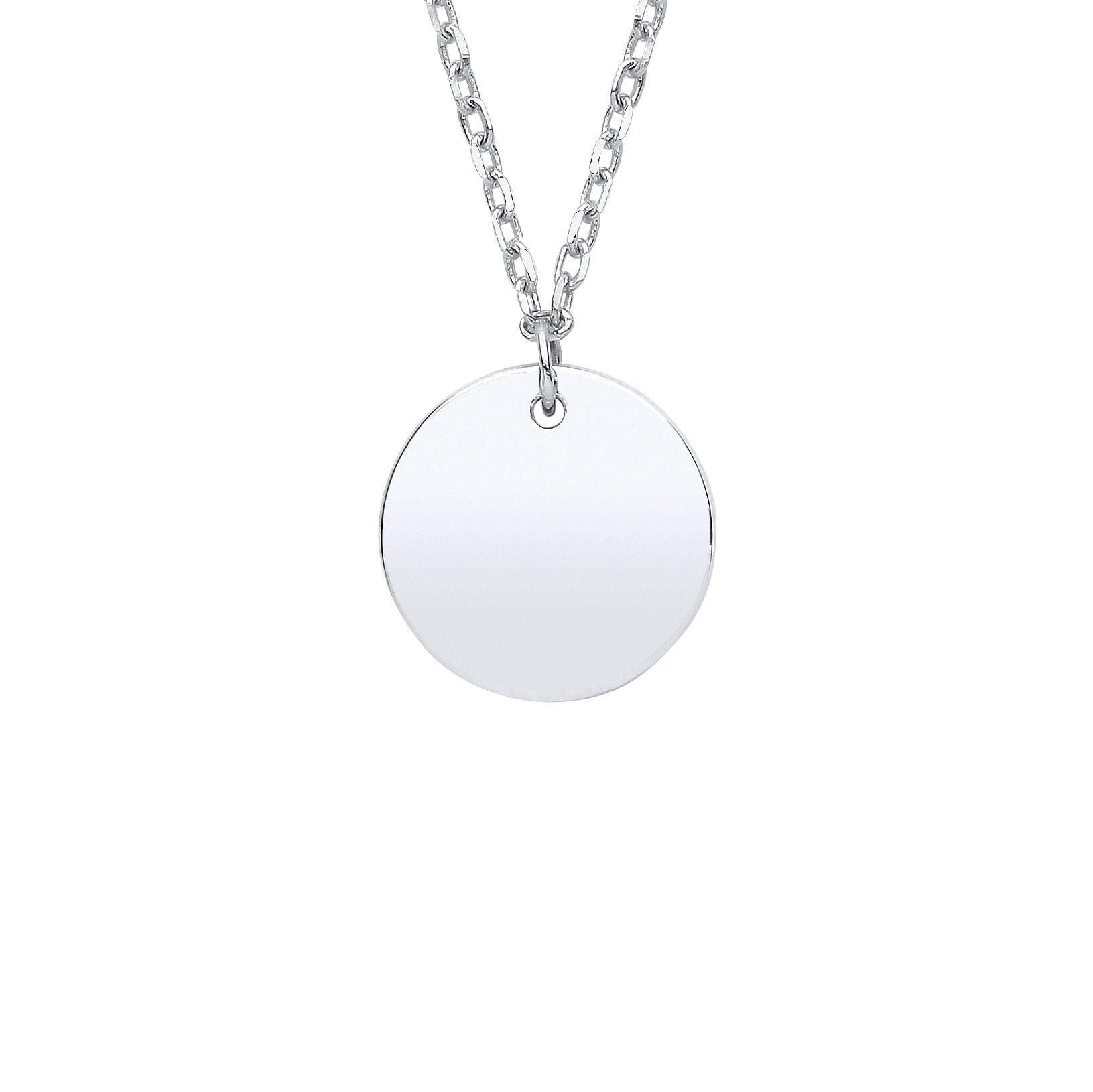 925 Sterling Silver  Round Disc Pendant Necklace 10mm 18 + 2 inch - GVK379