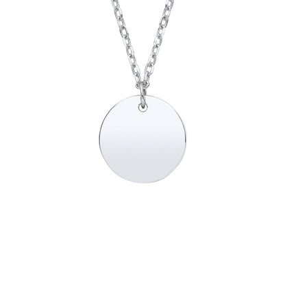 925 Sterling Silver  Round Disc Pendant Necklace 10mm 18 + 2 inch - GVK379
