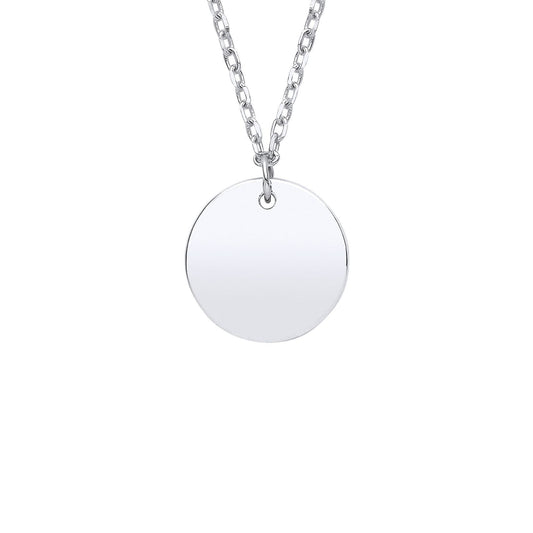 925 Sterling Silver  Round Disc Pendant Necklace 10mm 18 + 2 inch - GVK379