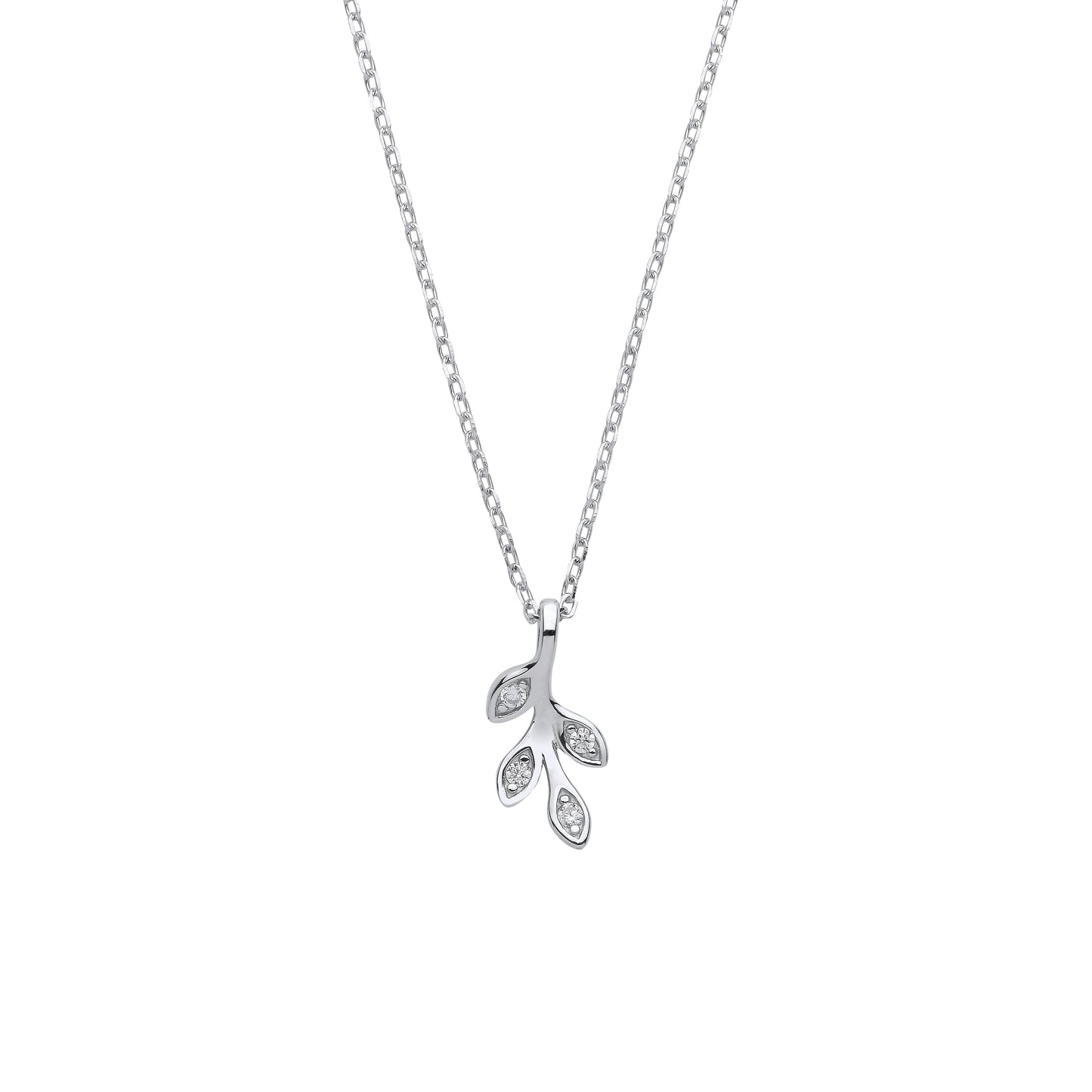 Silver  Olive Leaf Branch Pendant Necklace - GVK380