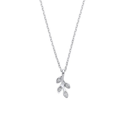 Silver  Olive Leaf Branch Pendant Necklace - GVK380