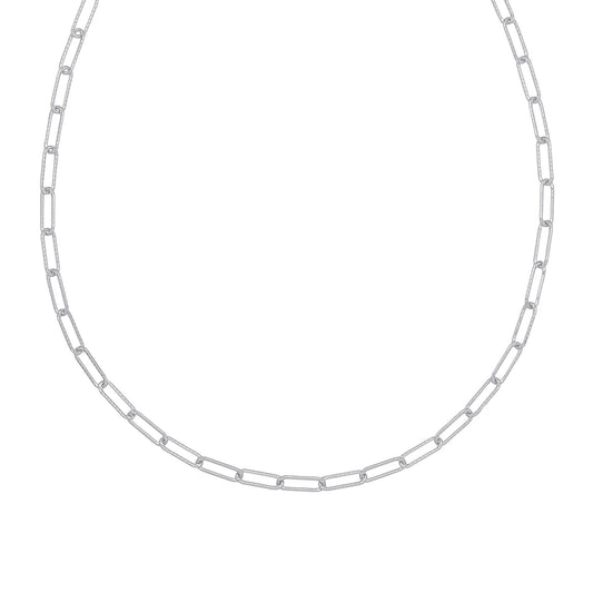 925 Silver  Hammered Paperclip Pill Chain Necklace 4mm 16 + 2 inch - GVK381