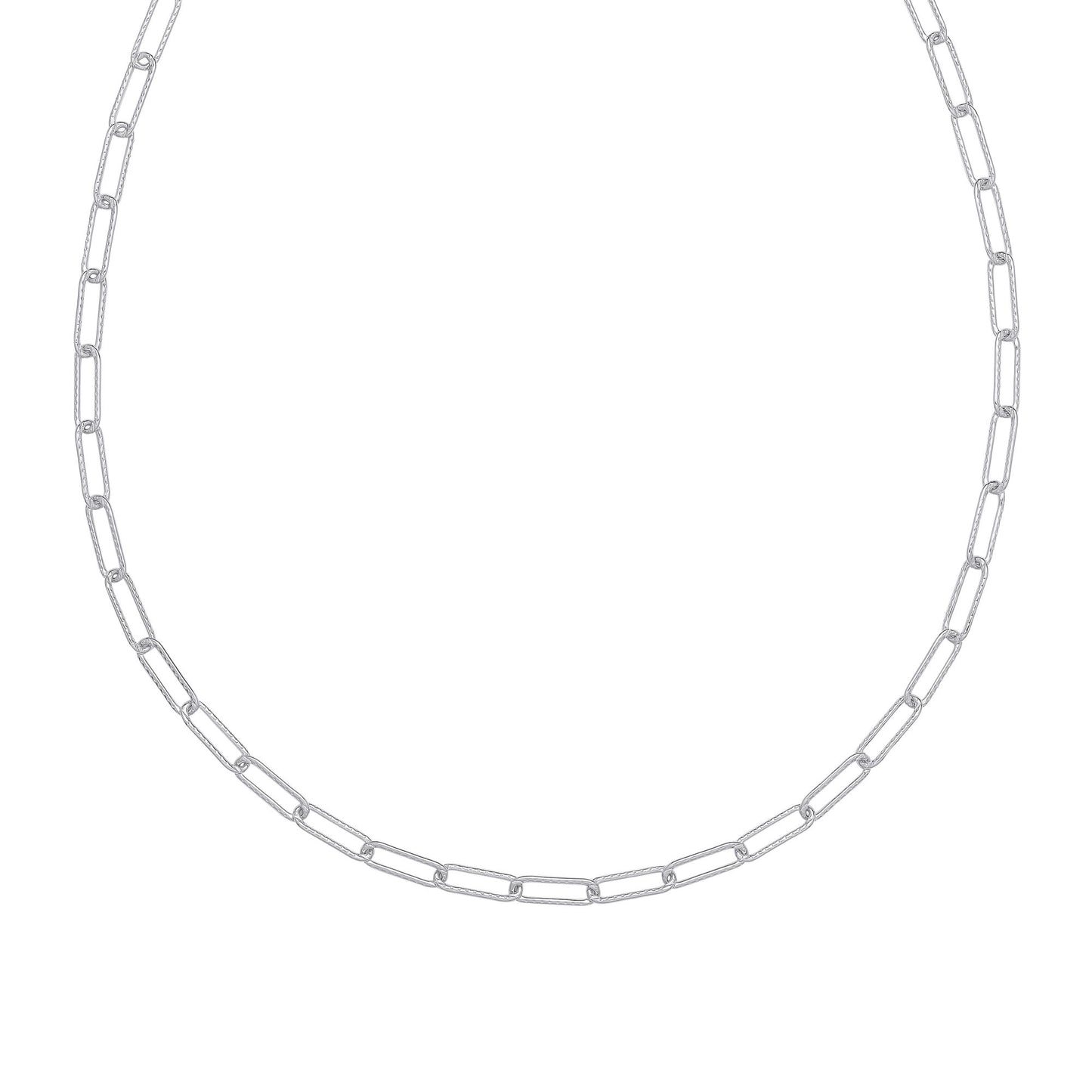925 Silver  Hammered Paperclip Pill Chain Necklace 4mm 16 + 2 inch - GVK381