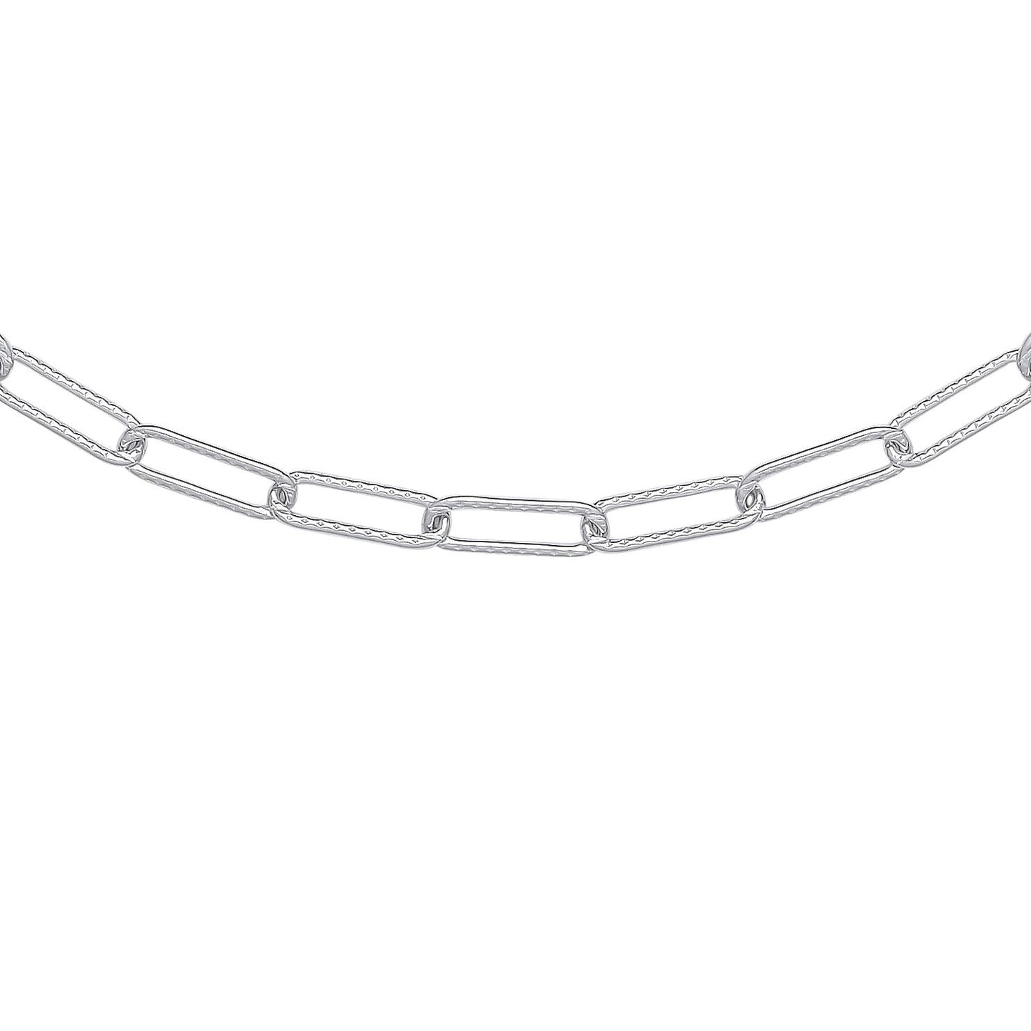 925 Silver  Hammered Paperclip Pill Chain Necklace 4mm 16 + 2 inch - GVK381