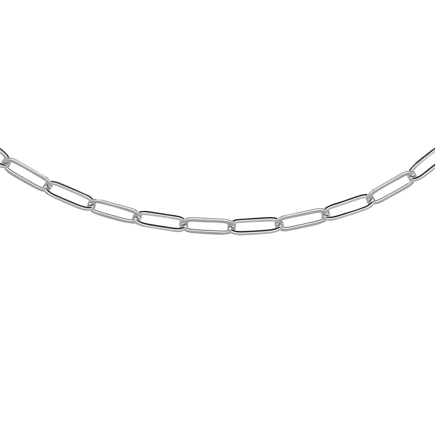 Silver  Plain Flat Paperclip Pill Chain Necklace - GVK382