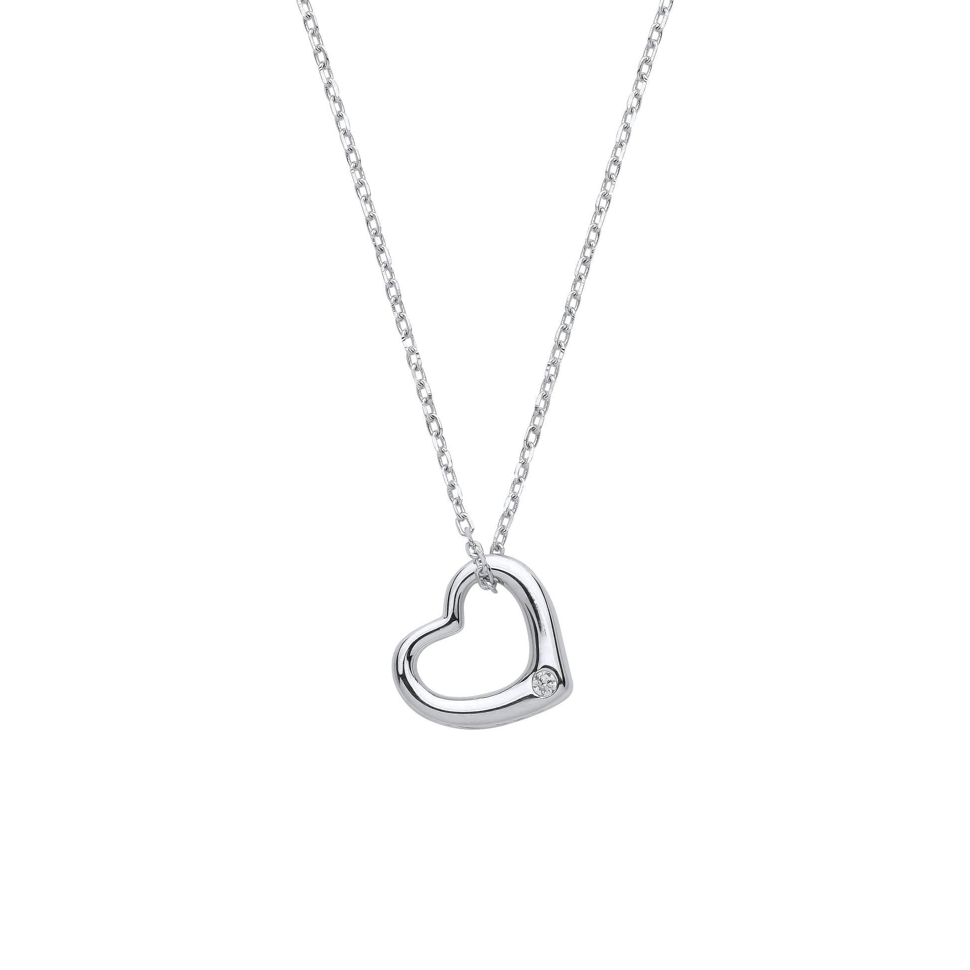 Silver  CZ Open Love Heart Solitaire Lavalier Necklace 18 + 2 inch - GVK383