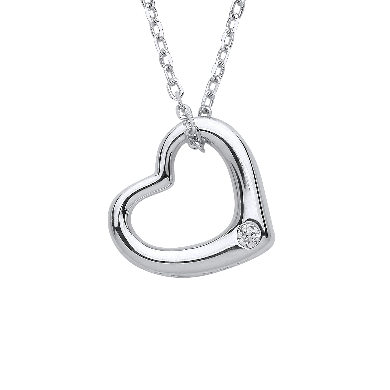 Silver  Open Love Heart Solitaire Lavalier Necklace - GVK383