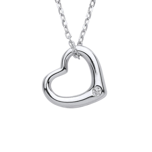 Silver  CZ Open Love Heart Solitaire Lavalier Necklace 18 + 2 inch - GVK383