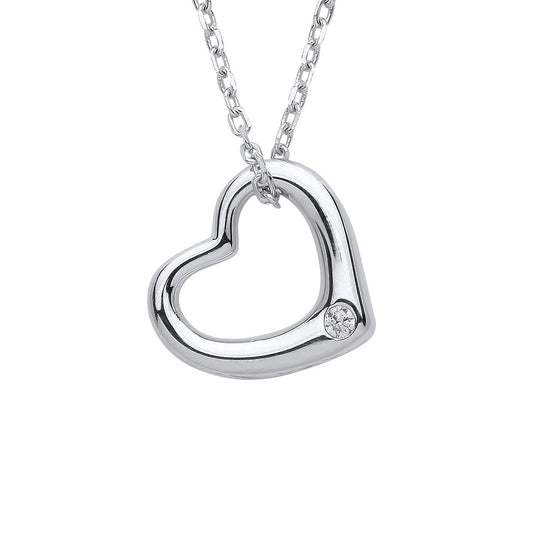 Silver CZ Open Love Heart Solitaire Lavalier Necklace 18 + 2 inch - GVK383