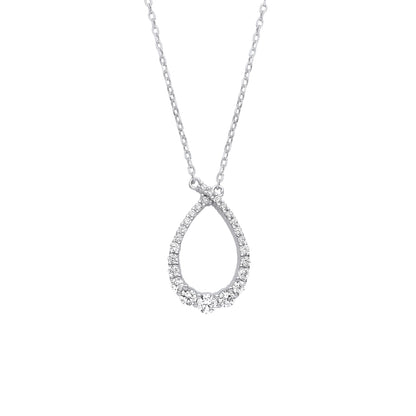 Silver  Crossover Graduated Pear Loop Lavalier Necklace - GVK384