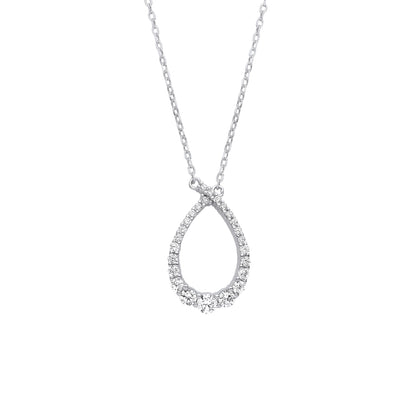 Silver  CZ Crossover Graduated Pear Loop Lavalier Necklace 18 + 2" - GVK384