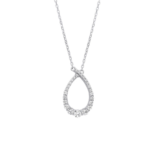 Silver  CZ Crossover Graduated Pear Loop Lavalier Necklace 18 + 2" - GVK384