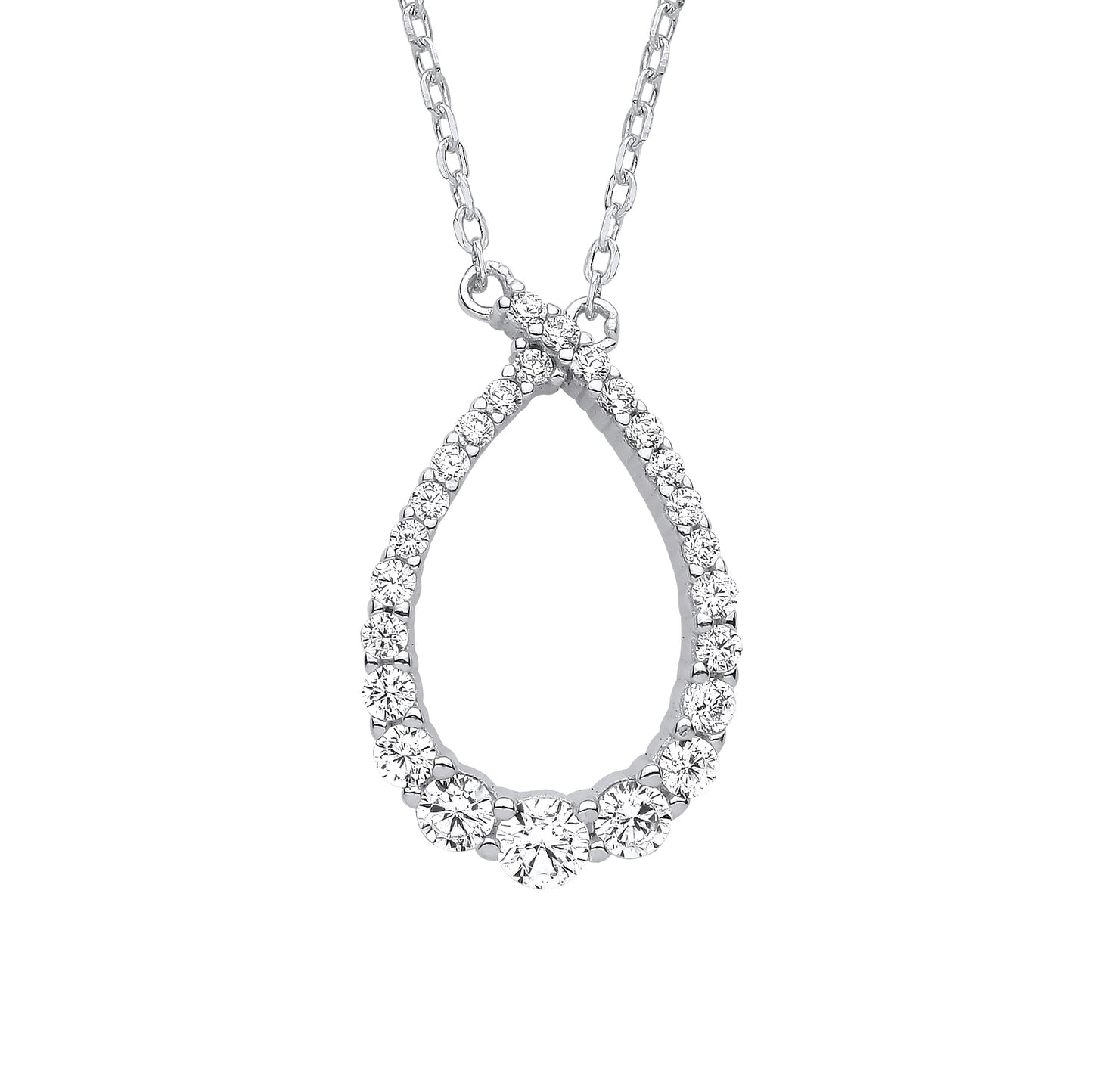 Silver  CZ Crossover Graduated Pear Loop Lavalier Necklace 18 + 2" - GVK384