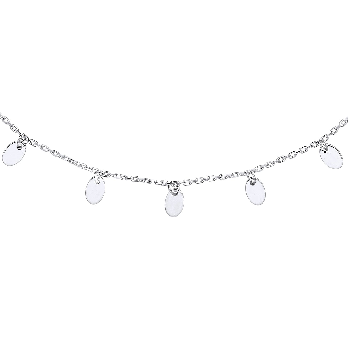 Sterling Silver  Floating Oval Discs Charm Necklace 18 + 1.5 inch - GVK385