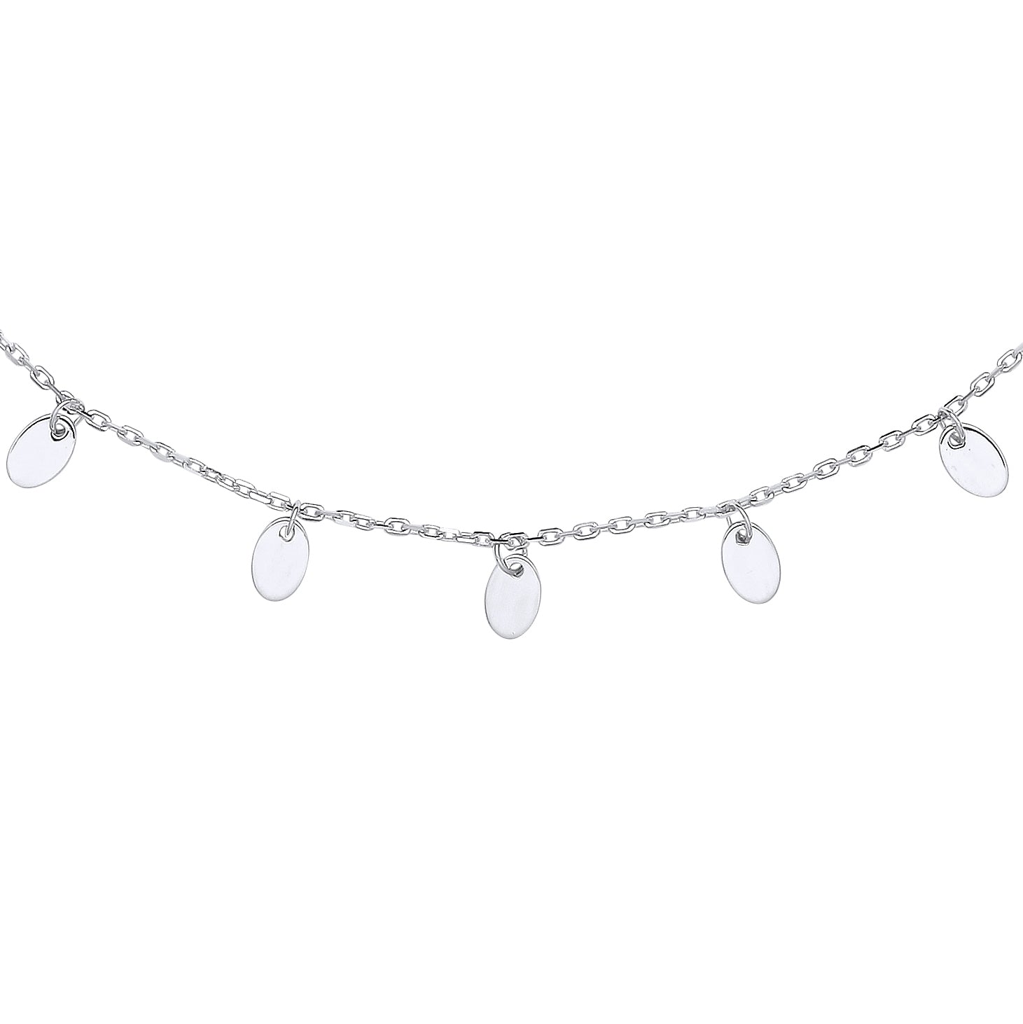 Sterling Silver  Floating Oval Discs Charm Necklace 18 + 1.5 inch - GVK385