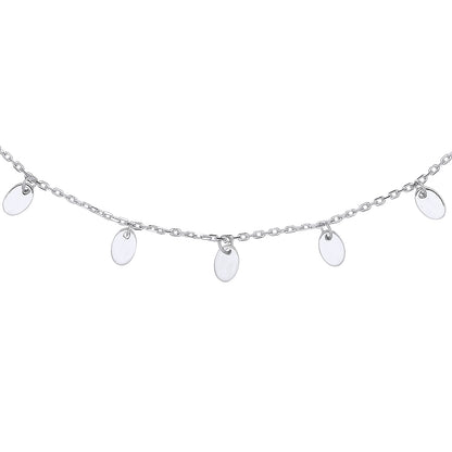 Sterling Silver  Floating Oval Discs Charm Necklace 18 + 1.5 inch - GVK385