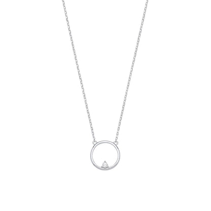 Silver  CZ Balanced Solitaire Circle Lavalier Necklace 16 + 2 inch - GVK386