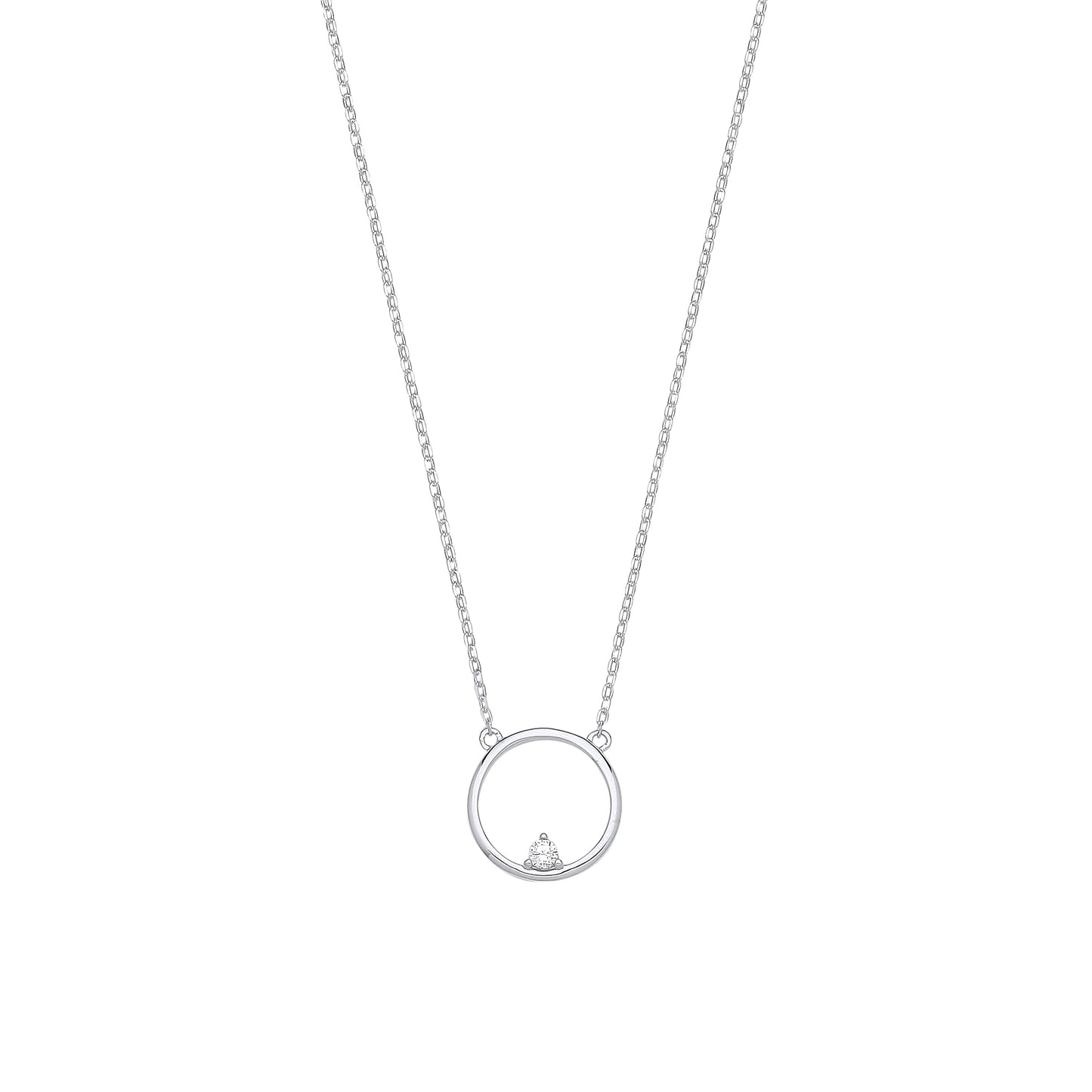 Silver  CZ Balanced Solitaire Circle Lavalier Necklace 16 + 2 inch - GVK386