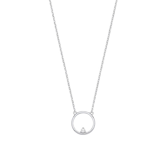 Silver  CZ Balanced Solitaire Circle Lavalier Necklace 16 + 2 inch - GVK386