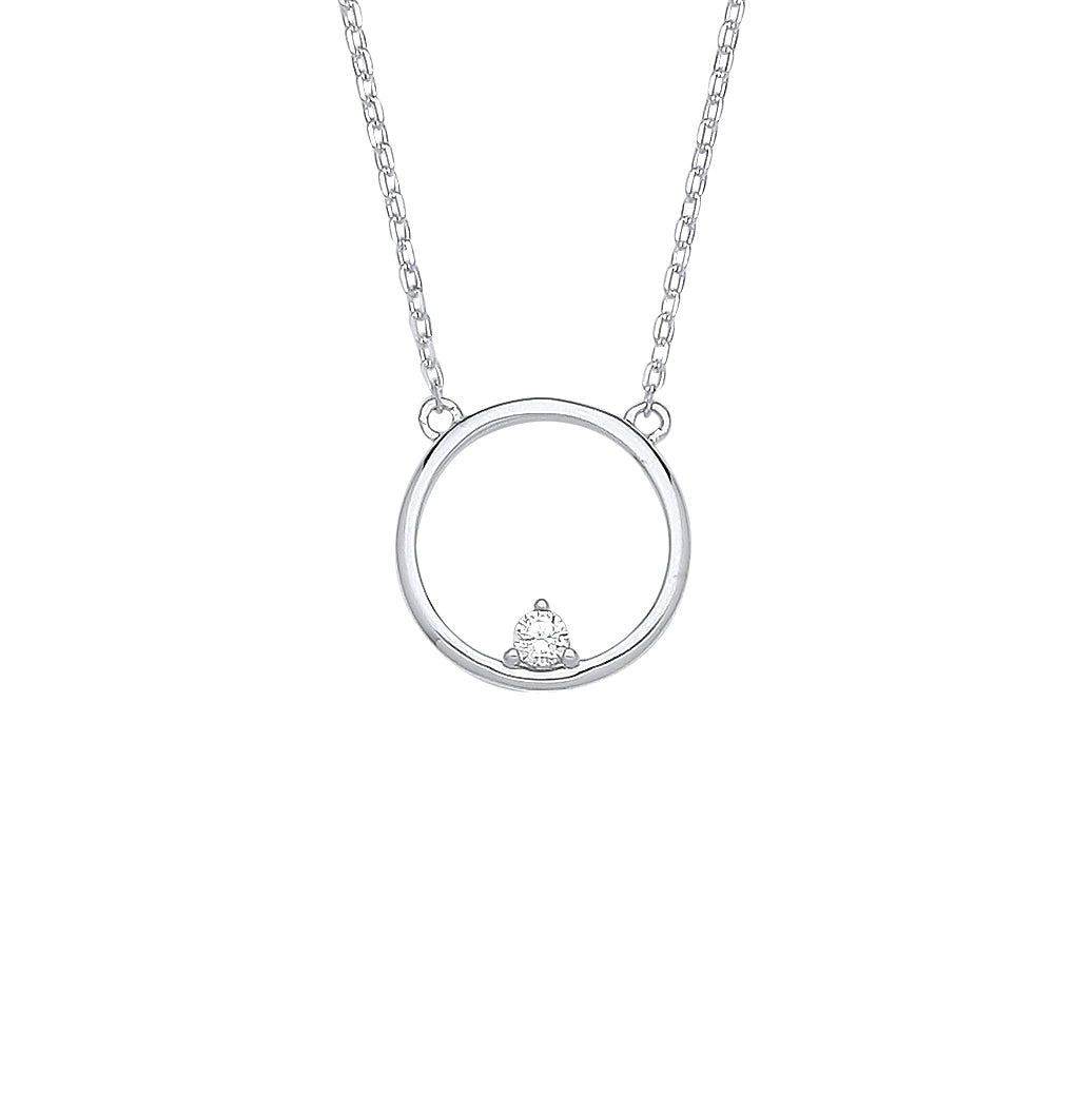 Silver  Balanced Solitaire Circle Lavalier Necklace - GVK386