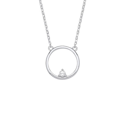 Silver  CZ Balanced Solitaire Circle Lavalier Necklace 16 + 2 inch - GVK386