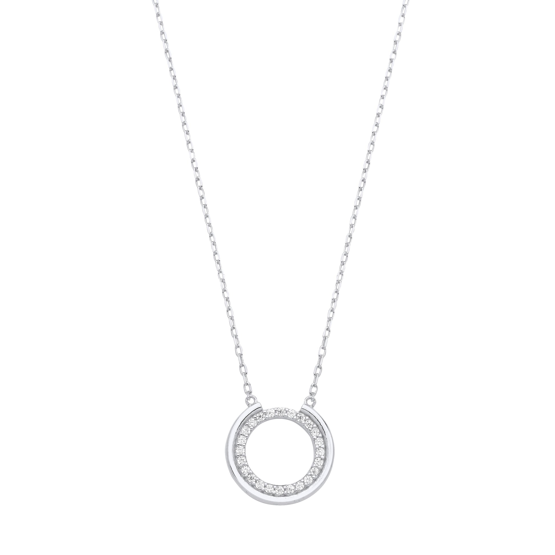 925 Silver  CZ Cupped Circle of Life Lavalier Necklace 16 + 2 inch - GVK387