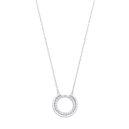 925 Silver  CZ Cupped Circle of Life Lavalier Necklace 16 + 2 inch - GVK387